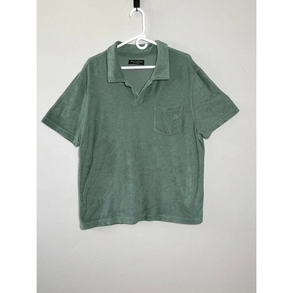 Marc O'Polo Polo Shirt Men XXL Green Terry Cloth Pocket Scandi Beachwear‎ Casual